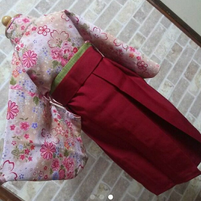 袴ワンピース＊ハンドメイド♪黄土色に花柄 キッズ/ベビー/マタニティのキッズ服女の子用(90cm~)(和服/着物)の商品写真