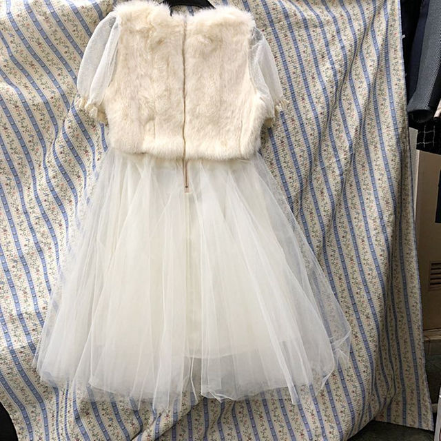 値下げ‼️ 新品 冬用 ラビット ドレス キッズ/ベビー/マタニティのキッズ服女の子用(90cm~)(ワンピース)の商品写真