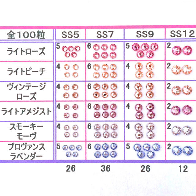 SWAROVSKI(スワロフスキー)の♤ネイルサイズ【スワロフスキー】ピンク×パープル シアーmix 100粒 コスメ/美容のネイル(デコパーツ)の商品写真