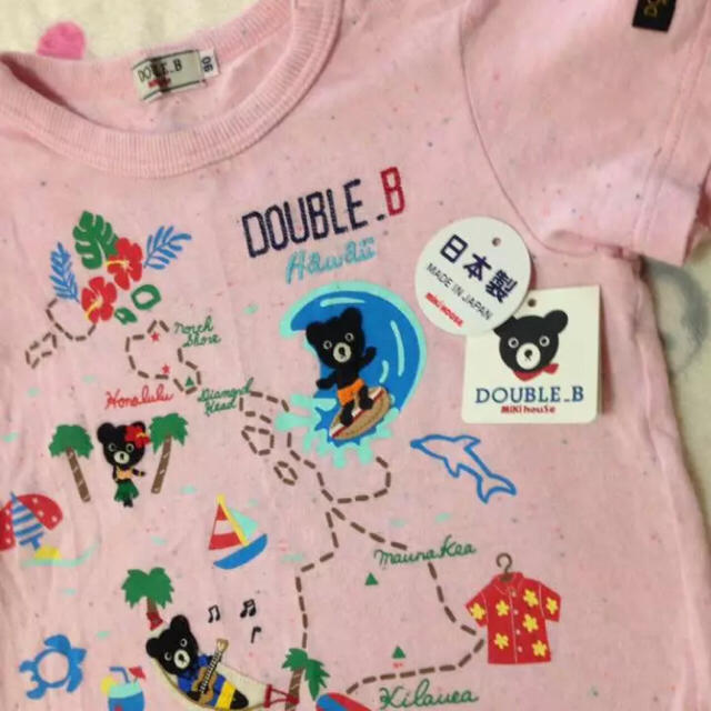 DOUBLE.B(ダブルビー)の新品★ミキハウス.ダブルB★ハワイアン刺繍半袖Tシャツ90♡ピンク キッズ/ベビー/マタニティのキッズ服女の子用(90cm~)(Tシャツ/カットソー)の商品写真