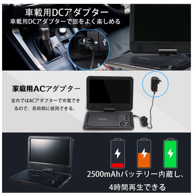 ポータブル DVDプレイヤー 車用ホルダー 10.1インチ スマホ/家電/カメラのテレビ/映像機器(DVDプレーヤー)の商品写真