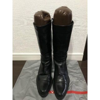 プラダ(PRADA)の●8.3万プラダ高級ライン総カーフレザージップショートブーツ黒●良好美品(ブーツ)