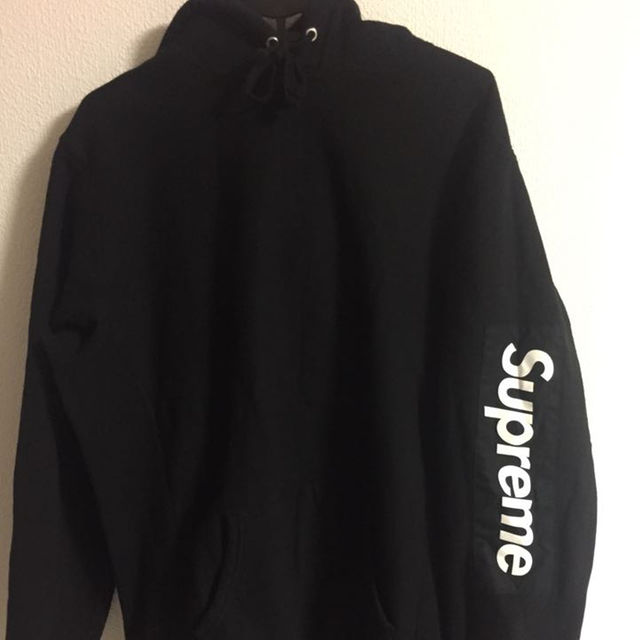 【L】Supreme Sleeve Patch Hooded 黒