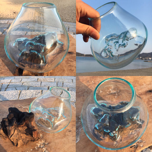 流木ガラス オブジェ中 バリ島 花瓶 金魚鉢 ガーデニング テラリウム アート エンタメ/ホビーの美術品/アンティーク(彫刻/オブジェ)の商品写真