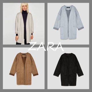 ザラ(ZARA)のZARA スエード調 アウター ブラック 新品未使用品(ロングコート)