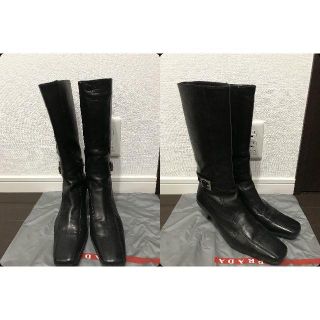 プラダ(PRADA)の●7.5万プラダスポーツ高級ライン総ナッパ山羊革レザーミドルブーツ黒バックル美↑(ブーツ)