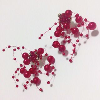 プラージュ(Plage)の♡ハンドメイド♡ モシャパール ボリュームピアス ボルドー(ピアス)