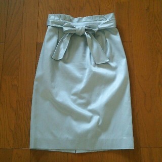 アナイ(ANAYI)の美品 ANAYI ハイウエストリボン 水色スカート(ひざ丈スカート)