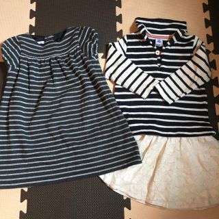 プチバトー(PETIT BATEAU)のプチバトー ベビー ボーダーカットソー 美品 80 90 95(ワンピース)