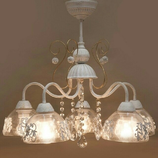 ヨーロピアン シャンデリア ランプ 5灯 ホワイト　アンティーク照明　天井照明(天井照明)