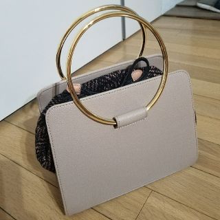 ロペ(ROPE’)のROPEロペ☆ゴールド金具ハンドルベージュレザー巾着バッグ☆着物にも☆新品未使用(ハンドバッグ)