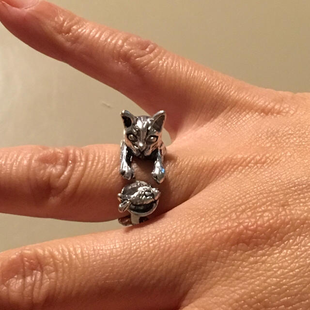 猫 指輪 フリーサイズ  リング  ネコグッズ レディースのアクセサリー(リング(指輪))の商品写真