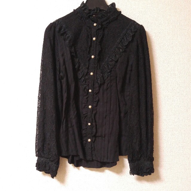 axes femme(アクシーズファム)のaxes♡プチハイネック袖レースブラウス♡ブラック レディースのトップス(シャツ/ブラウス(長袖/七分))の商品写真