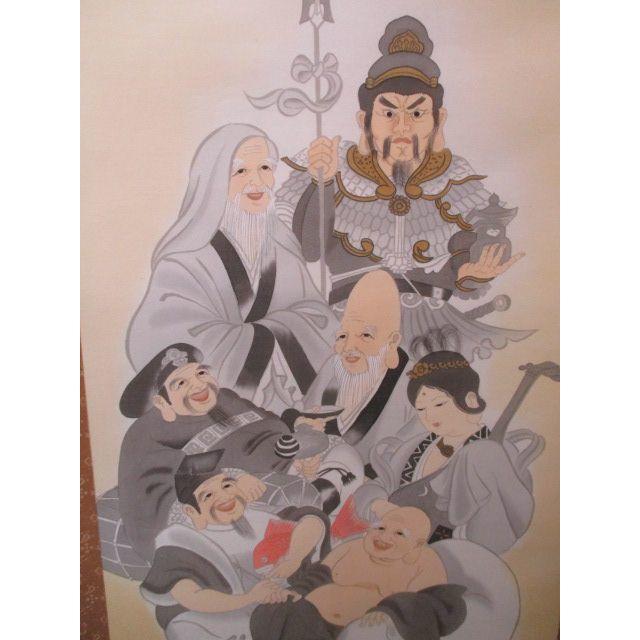 ☆和風掛軸 安藤華鳳銘 「七福神」 開運 招福 縁起物 日本画 尺 ☆和風掛軸 安藤華鳳銘 「七福神」 開運 招福 縁起物 日本画 尺