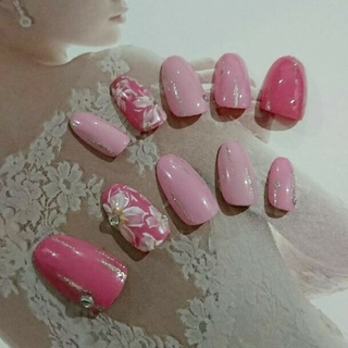 フラワーアート ネイルチップ 現品限り標準サイズ 春 スプリング 桜 付け爪