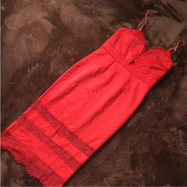 赤スリップドレス レディースのフォーマル/ドレス(ミディアムドレス)の商品写真