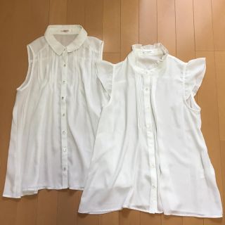 ハニーズ(HONEYS)の極美品 2点セット フリル ブラウス シャツ ノースリーブ 白 ハニーズ(シャツ/ブラウス(半袖/袖なし))