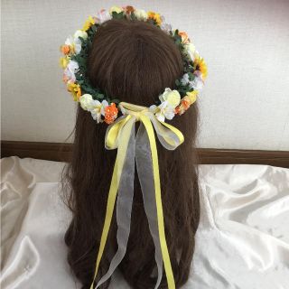 確認用♡小花たくさんの花かんむり♡黄色 オレンジ 白