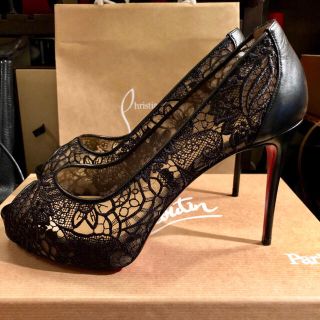 Christian Louboutin - クリスチャンルブタン オープントゥ レース ... クリスチャンルブタン パンプス オープントゥ ハイヒール 23.5cm ベージュ
