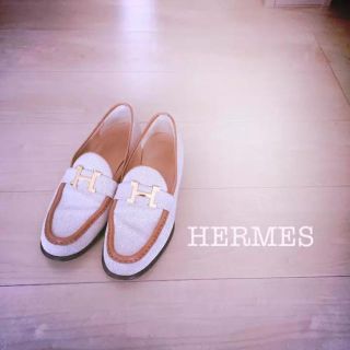 エルメス(Hermes)の【18万】HERMES キャンバス フラットシューズ(ローファー/革靴)