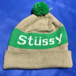 ステューシー(STUSSY)の【新品】STUSSY ニット帽 ベージュ&グリーン色(ニット帽/ビーニー)