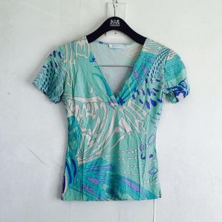 エミリオプッチ(EMILIO PUCCI)の美品 EMILIO PUCCI エミリオプッチ マーブルTシャツ ブルー 半袖(Tシャツ(半袖/袖なし))