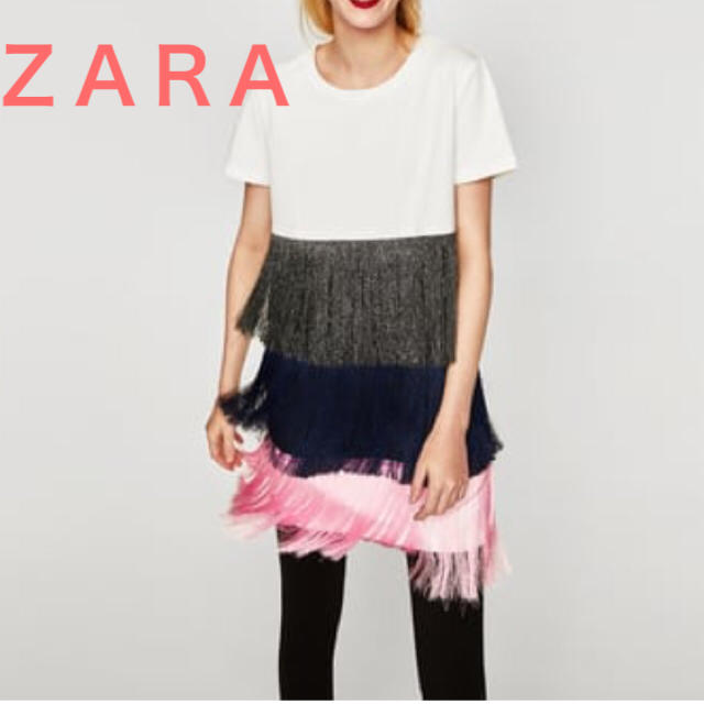 ZARA(ザラ)の3月11日本日限定値下げ！フリンジ付きワンピース レディースのワンピース(ミニワンピース)の商品写真