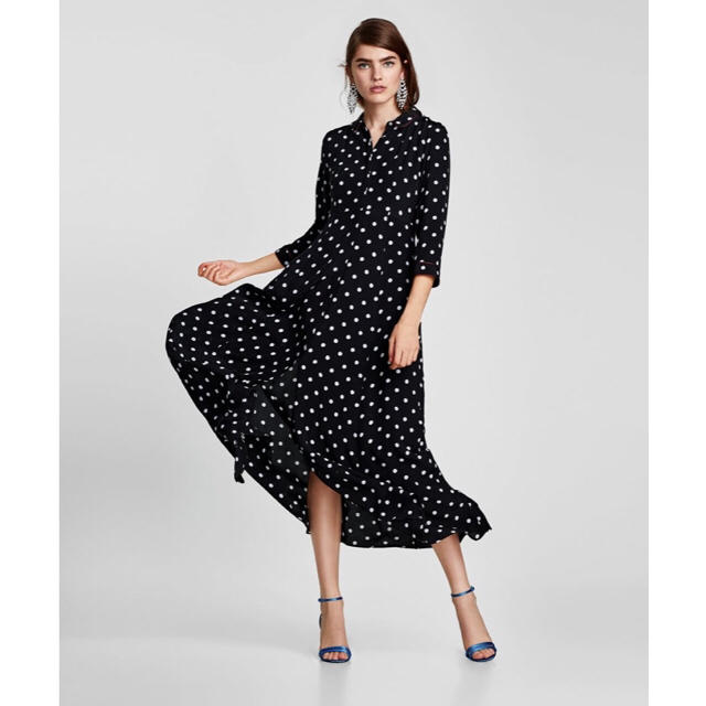 ZARA ドット柄ロングワンピース XS タグ付き 新品 今期