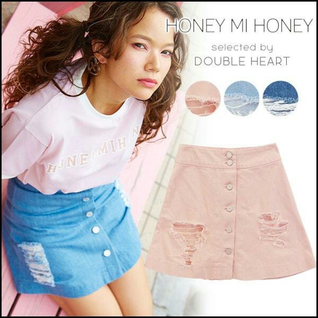 Honey mi Honey(ハニーミーハニー)のクラッシュデニムスカート レディースのスカート(ミニスカート)の商品写真