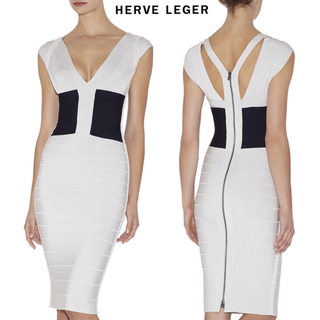 女性用【ほぼ未使用】HERVE LEGER 膝丈ワンピース XS