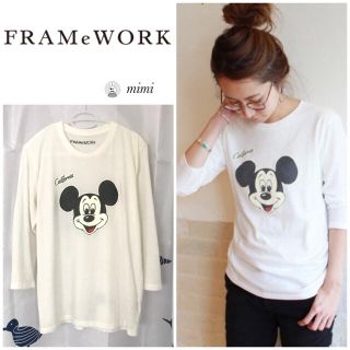 フレームワーク(FRAMeWORK)の美品❣️ FRAMeWORK MICKEY T(face) ホワイト 七分丈T(Tシャツ(長袖/七分))