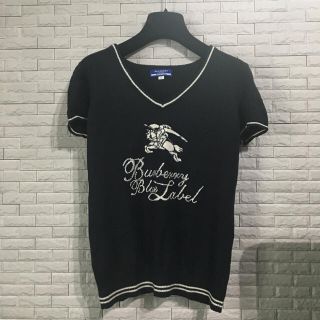 バーバリーブルーレーベル(BURBERRY BLUE LABEL)のBurberry blue label 半袖ニット ロゴトップス ラインストーン(ニット/セーター)