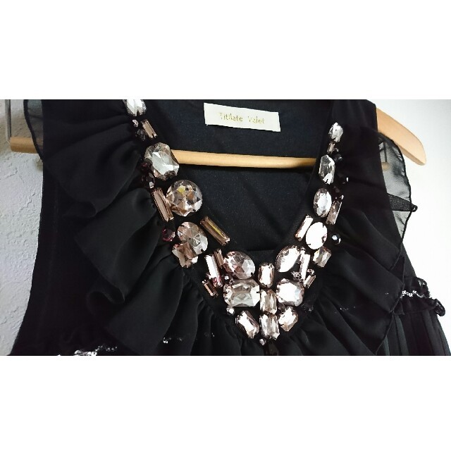 ビジュー ノースリーブ ワンピース ドレス 黒   レディースのフォーマル/ドレス(ミディアムドレス)の商品写真