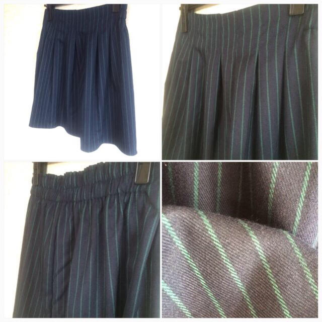 ネイビーピンストライプフレスカート 紺緑 レディースのスカート(ミニスカート)の商品写真