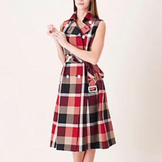 バーバリーブルーレーベル(BURBERRY BLUE LABEL)のクレストブリッジ チェック ツイル コート ワンピ 38(ロングワンピース/マキシワンピース)