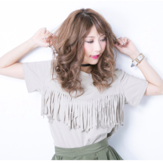 フリンジ 半袖 tops トップス カーキ　アースカラー シンプル 無地(Tシャツ(半袖/袖なし))