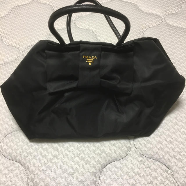 ハンドバッグPRADA リボン ハンドバッグ ブラック