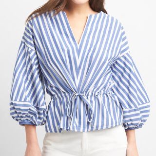 ギャップ(GAP)の新品♡GAP ストライプ バルーンスリーブ トップス（シンチウエスト） (シャツ/ブラウス(長袖/七分))