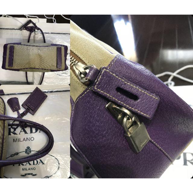 PRADA(プラダ)の●13.5万プラダ型押しレザー革＆キャンパスカナパボストンバッグ鍵付●良好↑ レディースのバッグ(ボストンバッグ)の商品写真