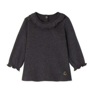 プチバトー(PETIT BATEAU)の４×2リブ編みフリル衿ブラウス18m プチバトー(シャツ/カットソー)