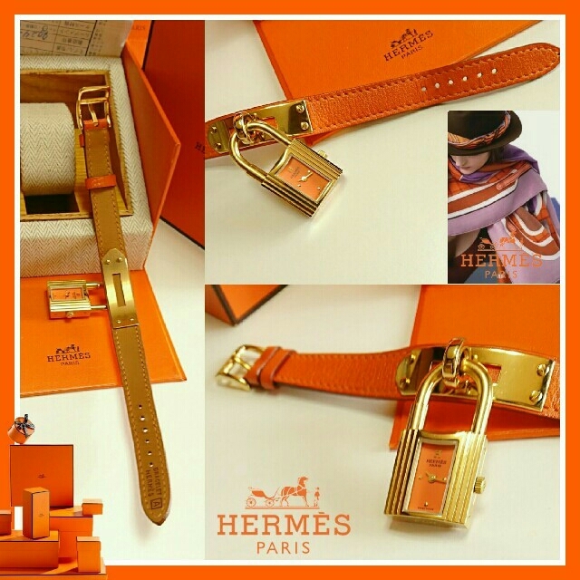 ベルト良好????HERMES ケリーウォッチ オレンジ????オーバーホール済☆お箱付