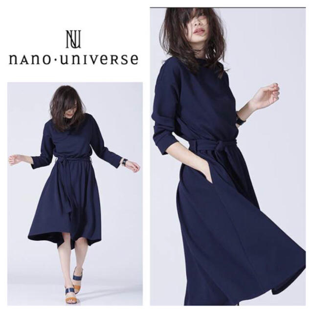 nano・universe(ナノユニバース)のナノユニバース☆ ツイルカットワンピース☆ネイビー☆イエナ、アンタイトル好きにも レディースのワンピース(ひざ丈ワンピース)の商品写真