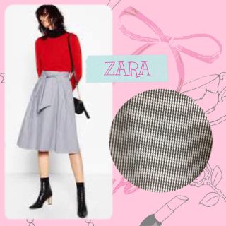 ザラ(ZARA)のsale!新品タグ付☆ZARAザラ☆フロントリボン千鳥格子チェック柄スカート(ひざ丈スカート)