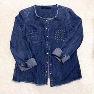 ザラ(ZARA)のZARAノーカラーデニムシャツ(Gジャン/デニムジャケット)