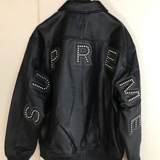 シュプリーム(Supreme)のL 黒 supreme studded arc logo leather jkt(レザージャケット)