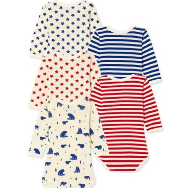 PETIT BATEAU(プチバトー)のこん☆様専用☆24m プチバトー 星＆ボーダー長袖ボディ５枚組 キッズ/ベビー/マタニティのベビー服(~85cm)(肌着/下着)の商品写真