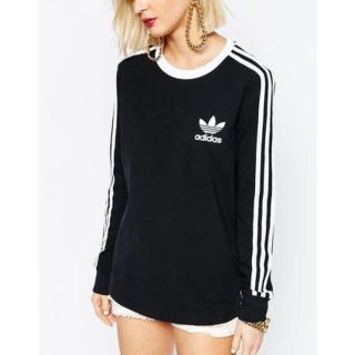 アディダス(adidas)のadidas★3ストライプス ロング スリーブ Tシャツブラック 【S～M】(Tシャツ(長袖/七分))