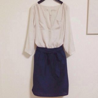 ユナイテッドアローズ(UNITED ARROWS)のアローズ♡リボン付ドッキングワンピ♡(ひざ丈ワンピース)