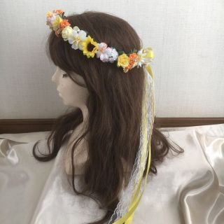 確認用♡小花たくさんの花かんむり♡黄色 オレンジ 白