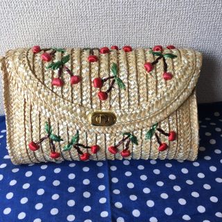 azu様専用 新品 チェリー刺繍 かごクラッチ&ショルダー(かごバッグ/ストローバッグ)